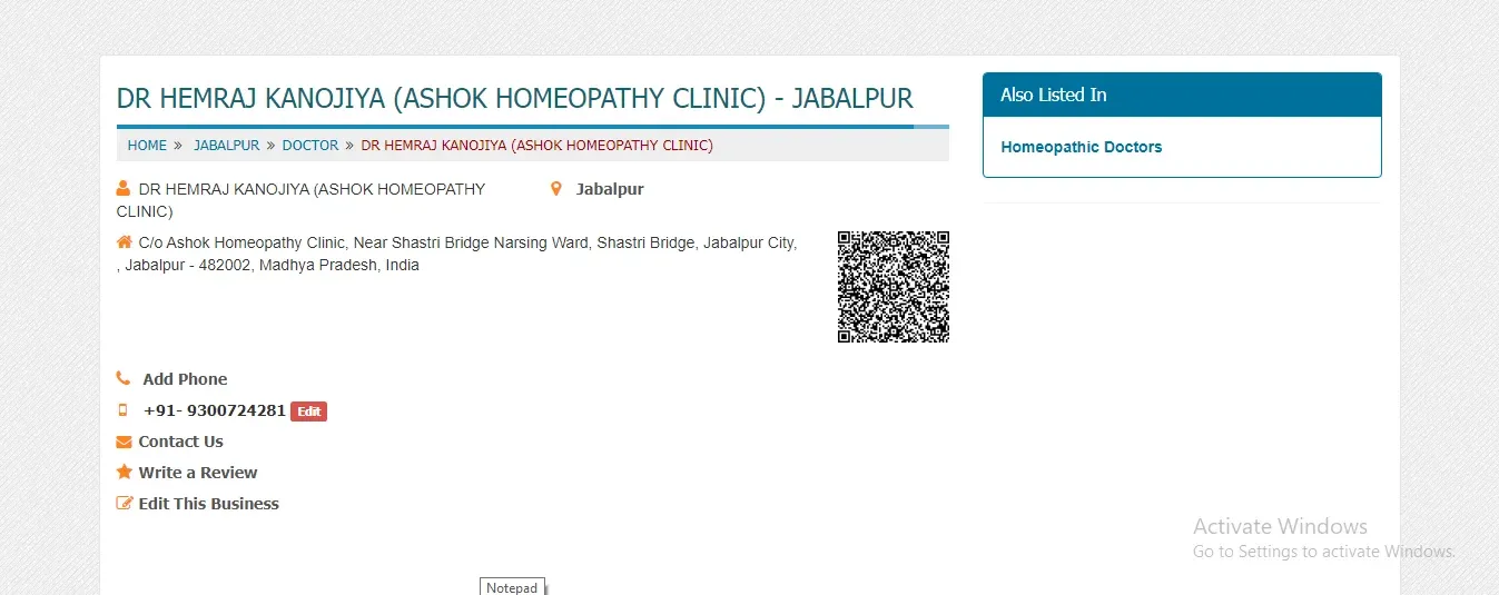 DR. Hemraj Kanojiya Homeopathy Clinic, Jabalpur